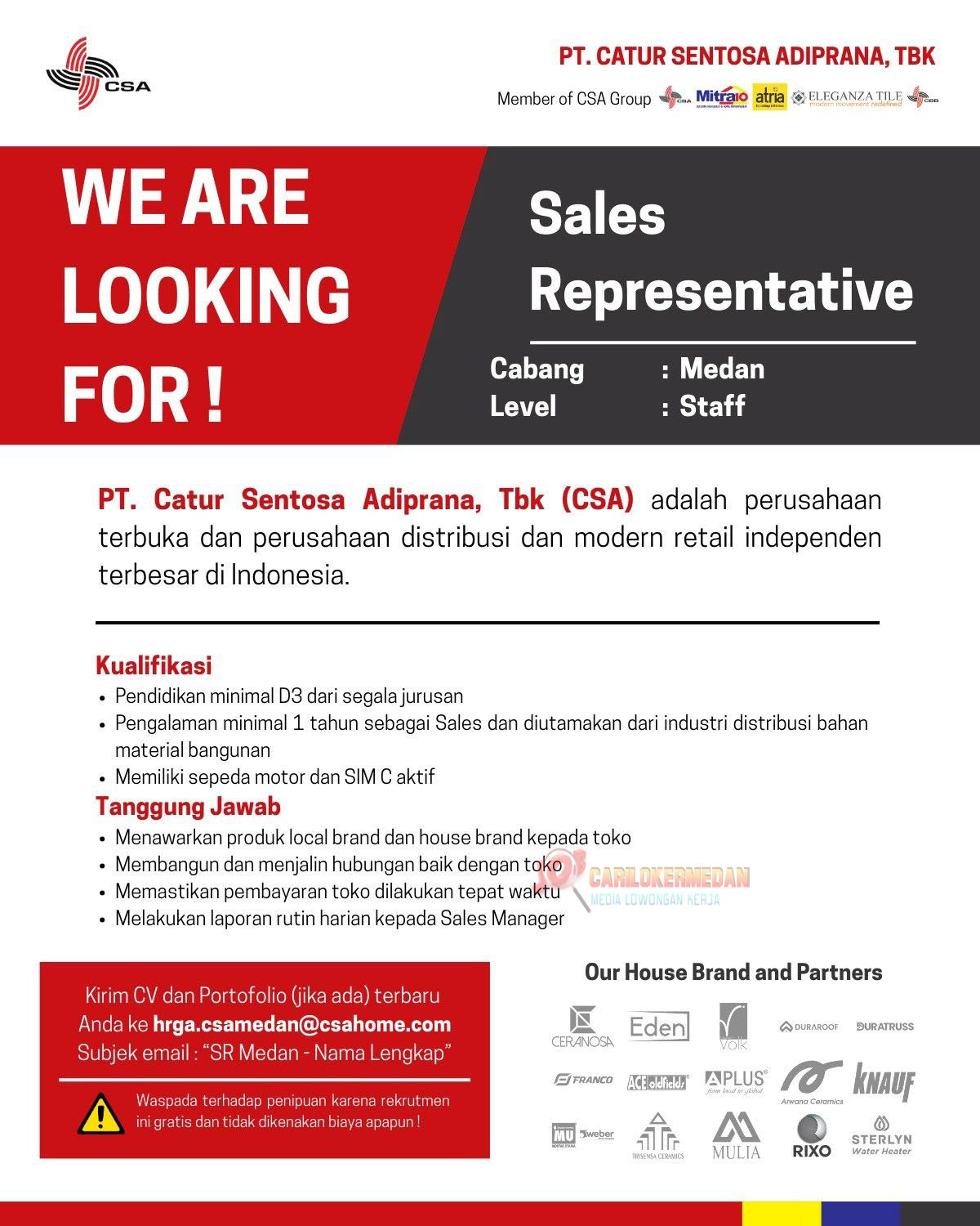 Loker D3 S1 Di PT Catur Sentosa Adiprana Tbk Medan R Prapat 1
