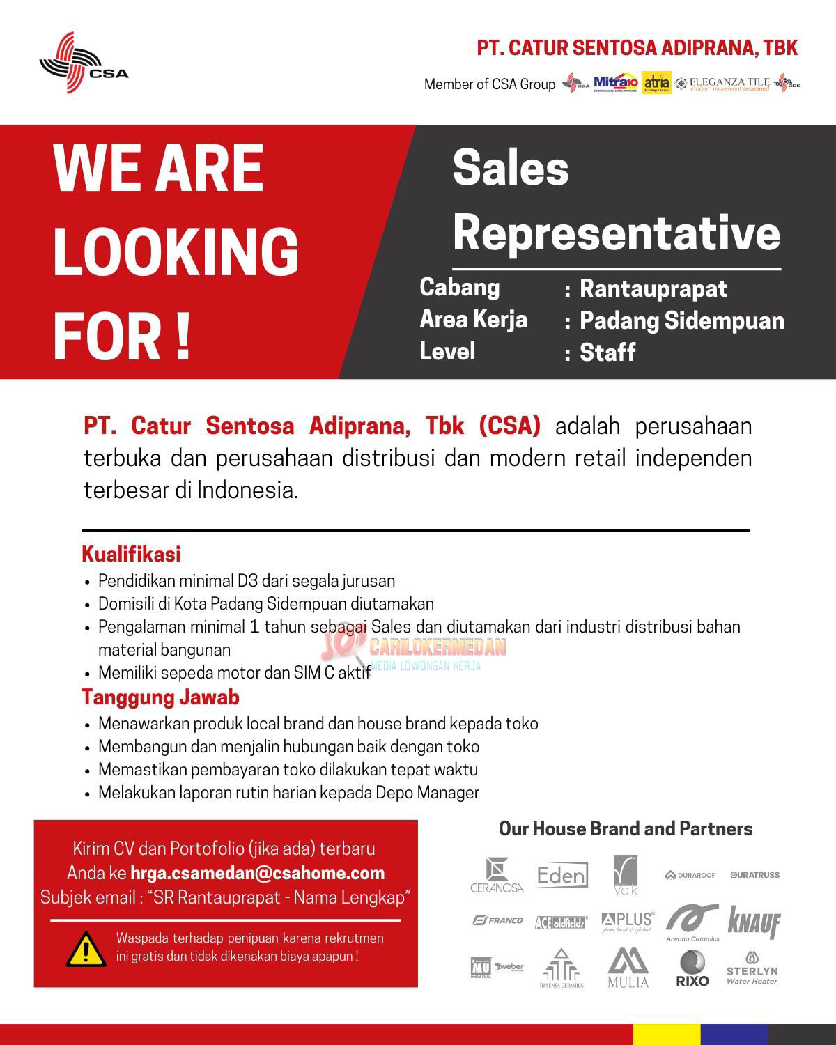 Loker D3 S1 Di PT Catur Sentosa Adiprana Tbk Medan R Prapat 2