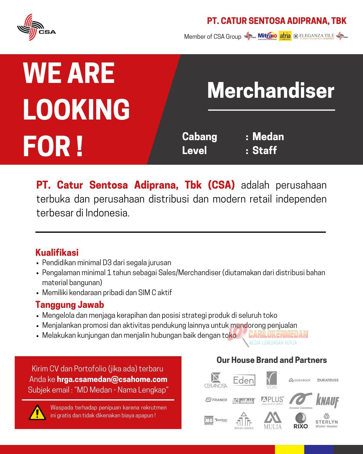 Loker D3 S1 Di PT Catur Sentosa Adiprana Tbk Medan R Prapat 3