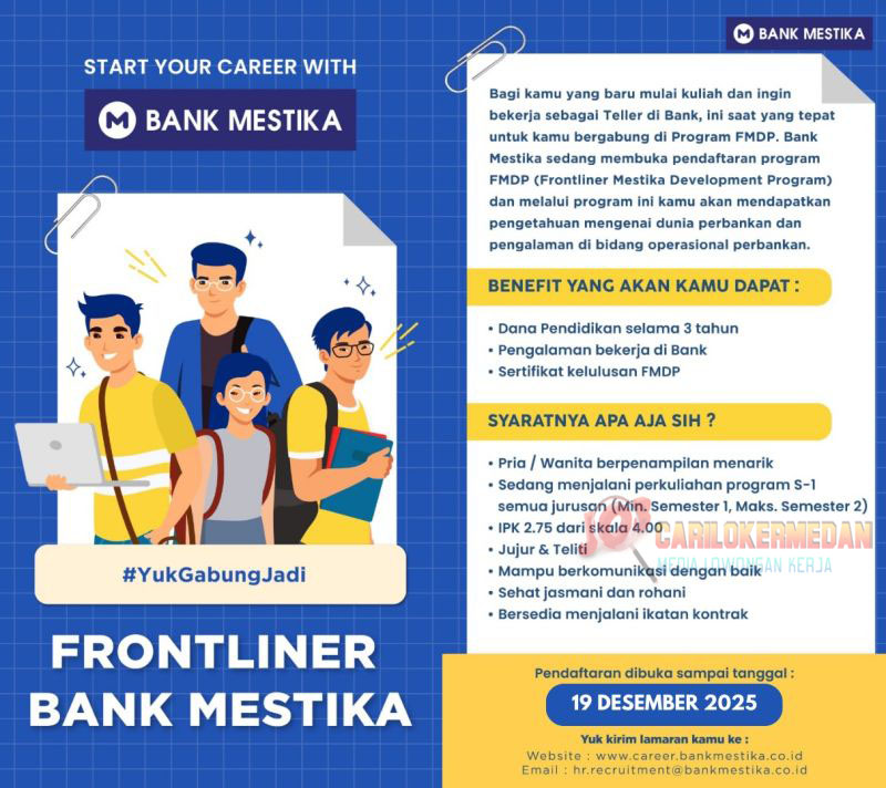 Loker Di PT Bank Mestika Dharma Tbk Medan November 2025