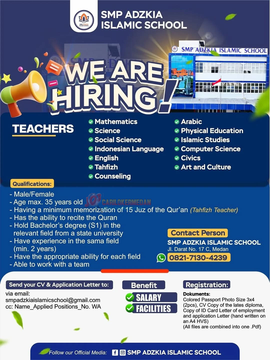 Loker S1 S2 Di SMP Adzkia Islamic School Medan November 2025 2