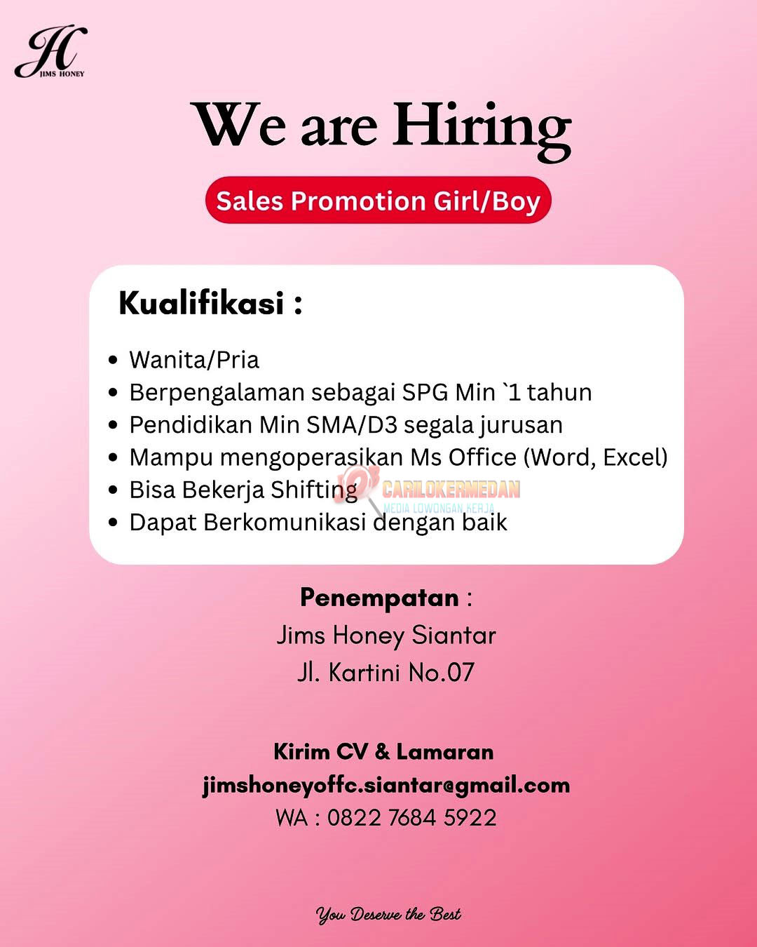 Loker SMA SMK D3 Di Jims Honey Indonesia Siantar November 2025