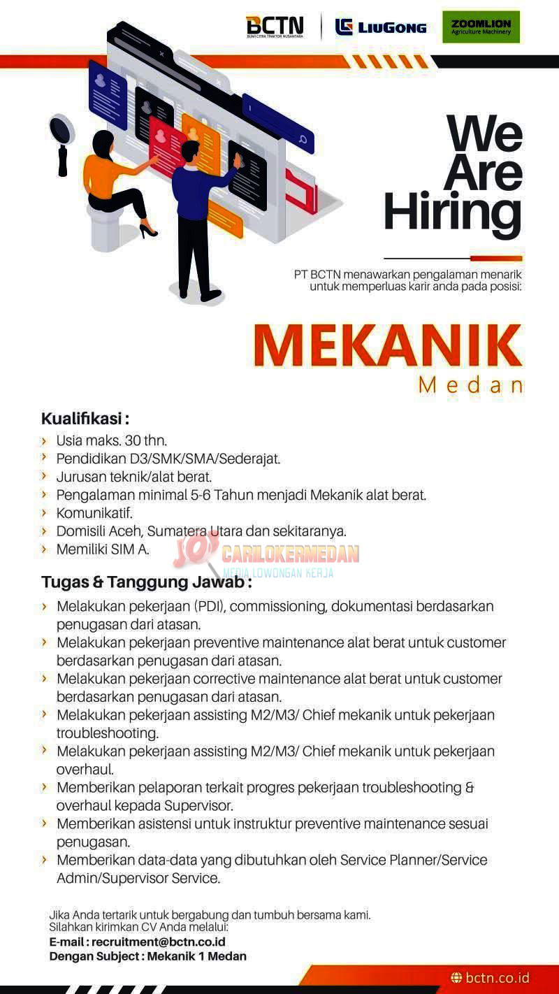 Loker SMA SMK D3 Di PT Bumi Citra Traktor Nusantara Medan