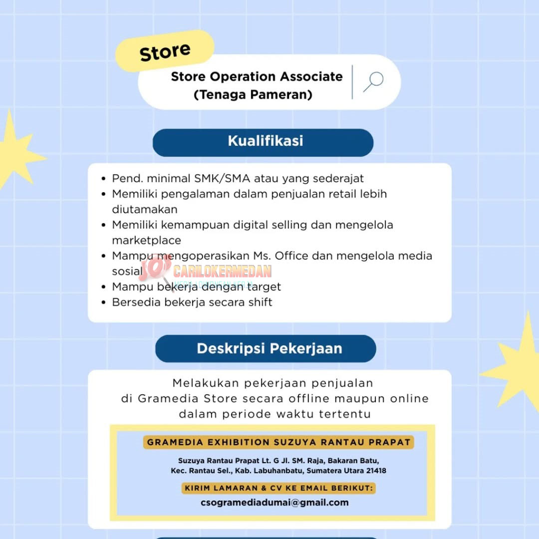 Loker SMA SMK Di PT Gramedia Asri Media Suzuya Rantau Prapat