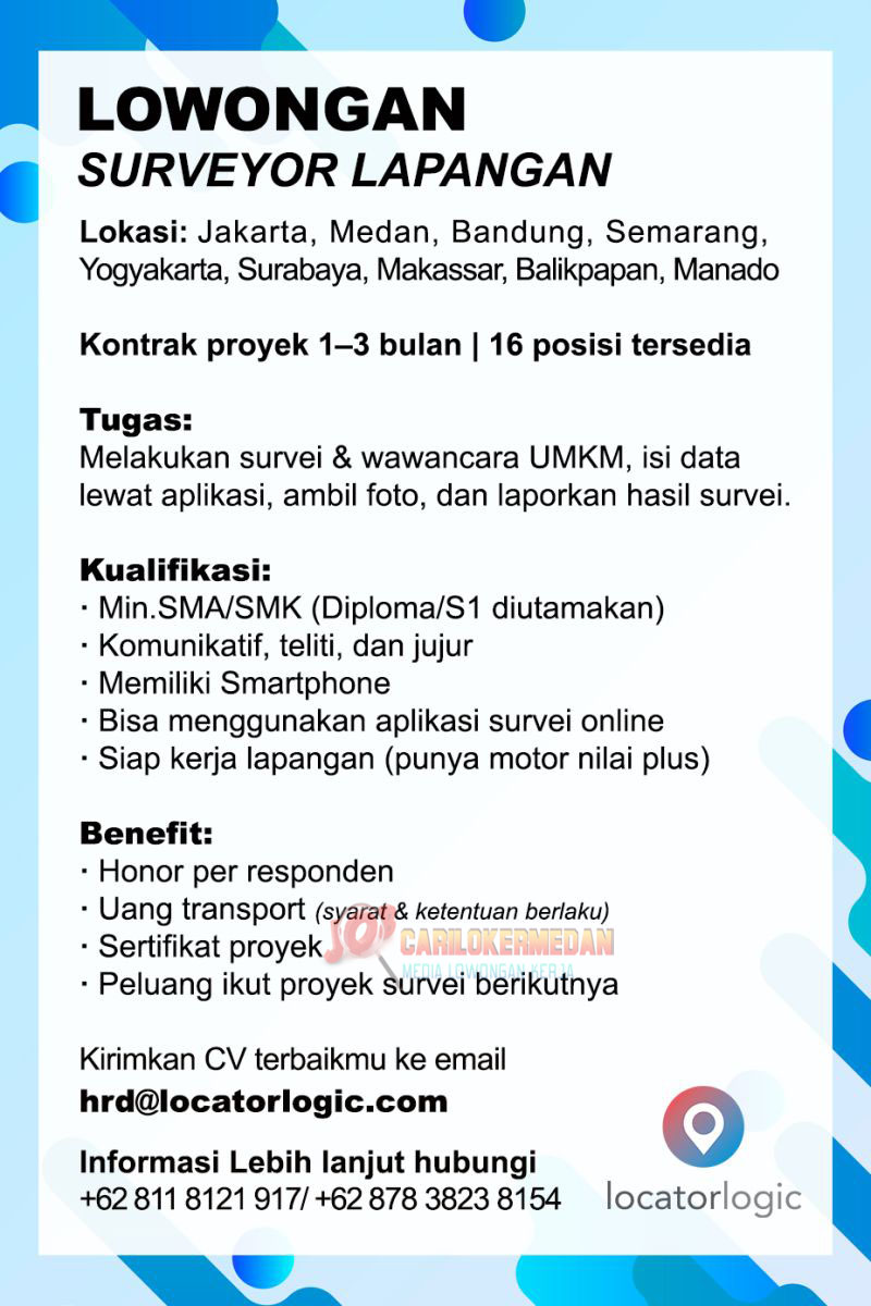 Loker SMA SMK Di PT Locator Logic Solutions Medan November 2025