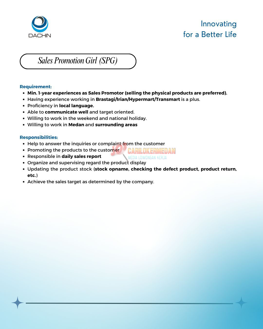 Lowongan Kerja SMA SMK Di Dachin Group Medan November 2025