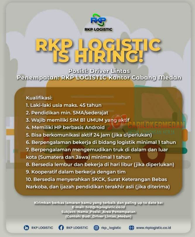 Lowongan Kerja SMA SMK Di RKP Logistic Medan November 2025