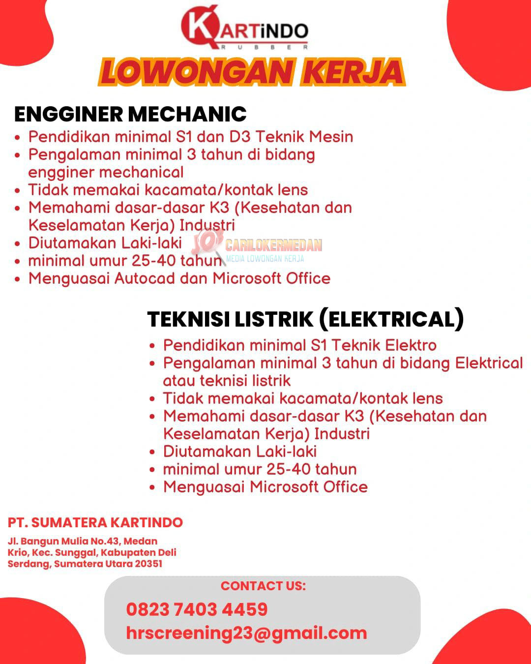 Loker D3 S1 Di PT Sumatera Kartindo Medan Desember 2025
