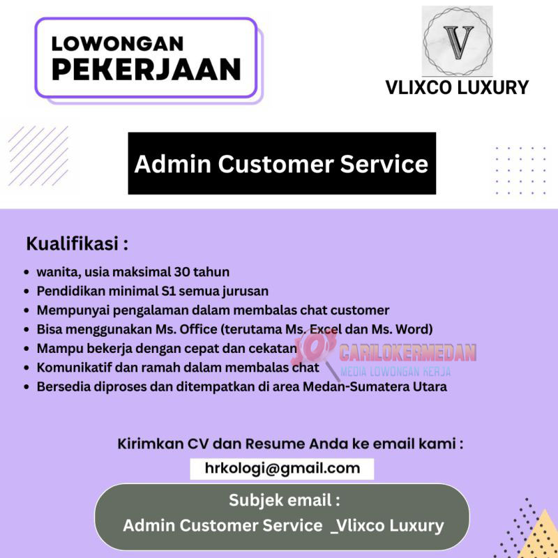 Loker S1 Di HRKologi Vlixco Luxury Medan Desember 2025