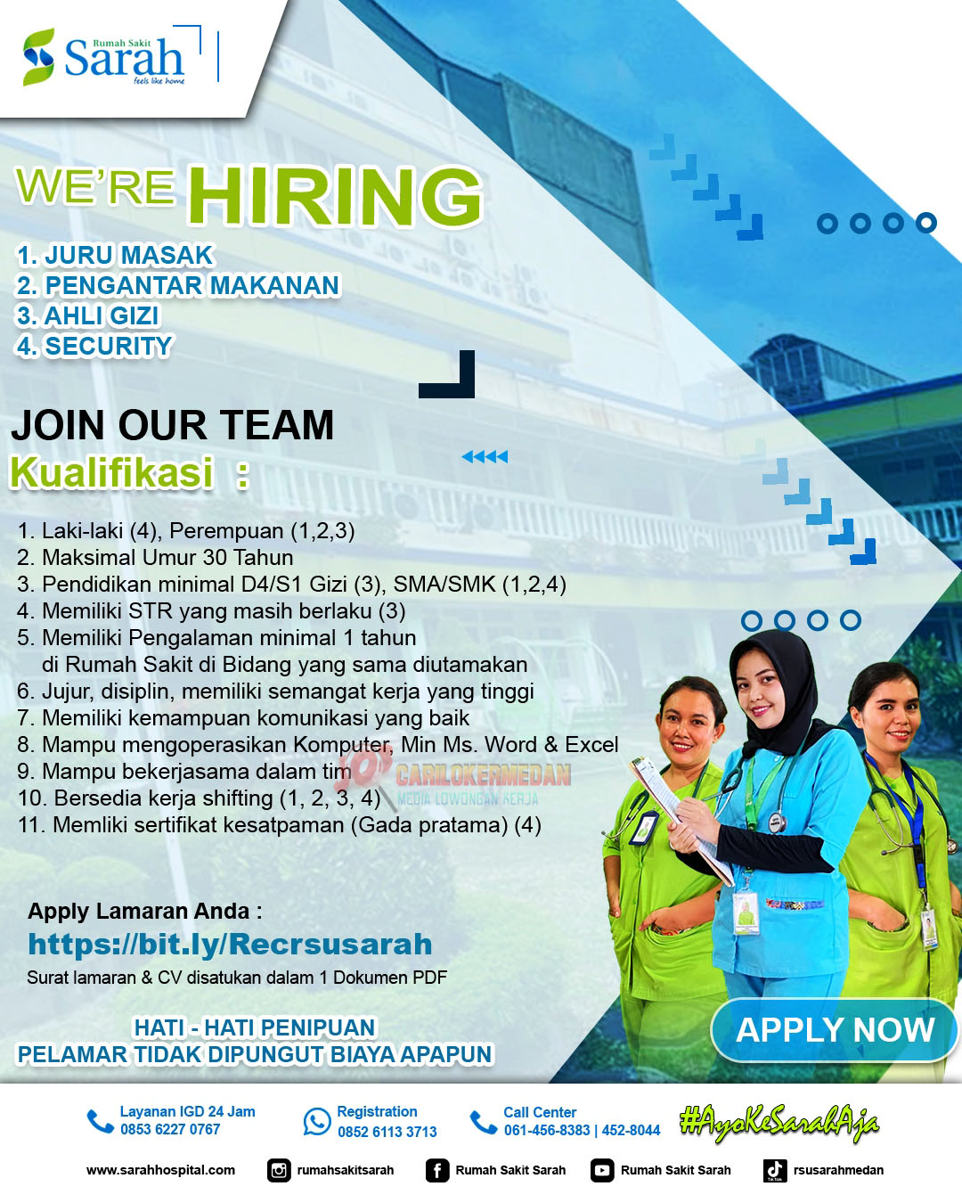 Loker SMA SMK D4 S1 Di RSU Sarah Medan Desember 2025