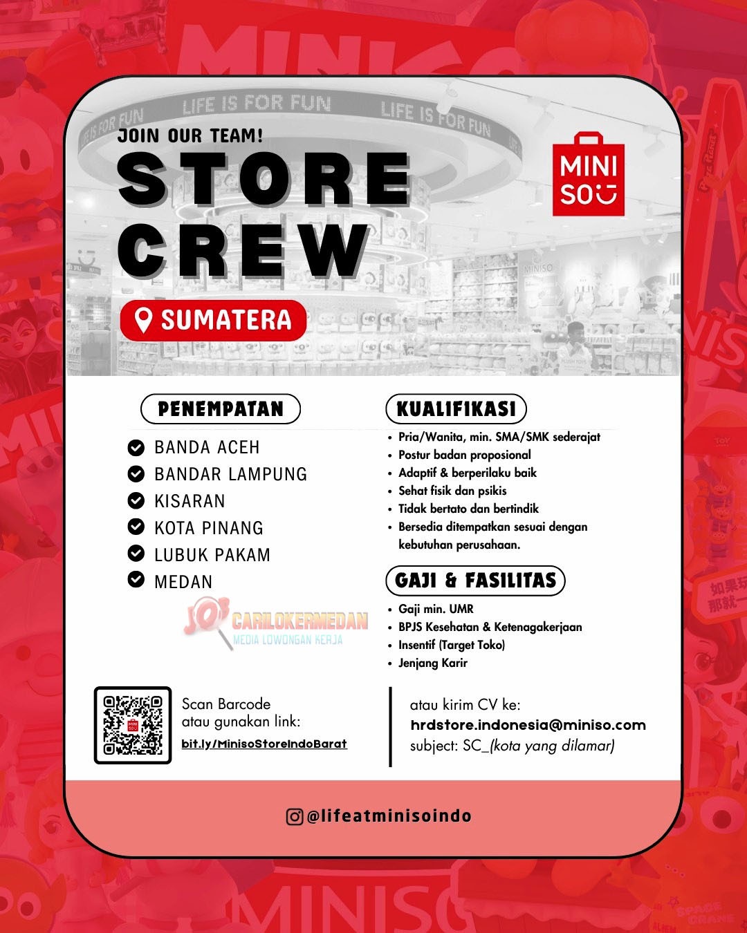 Loker SMA SMK Di Miniso Indonesia Medan L Pakam Kisaran 2025