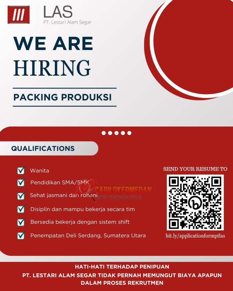 Loker SMA SMK Di PT Lestari Alam Segar KIM 2 Medan