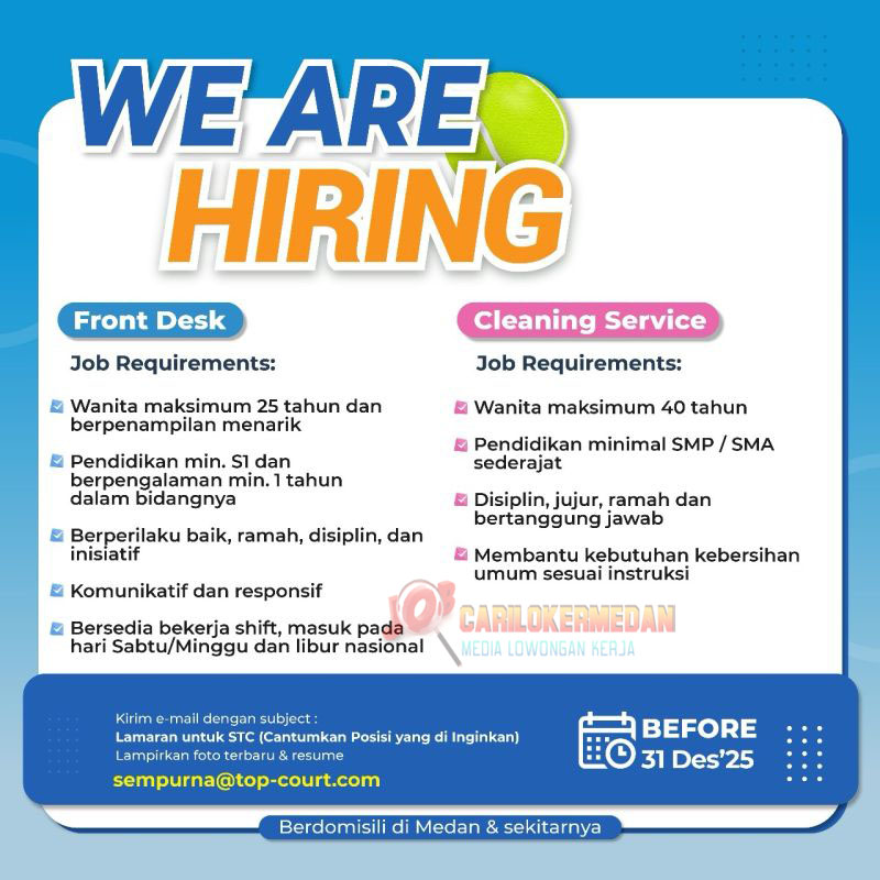 Loker SMA SMK S1 Di Sempurna Tennis Center Medan 2025