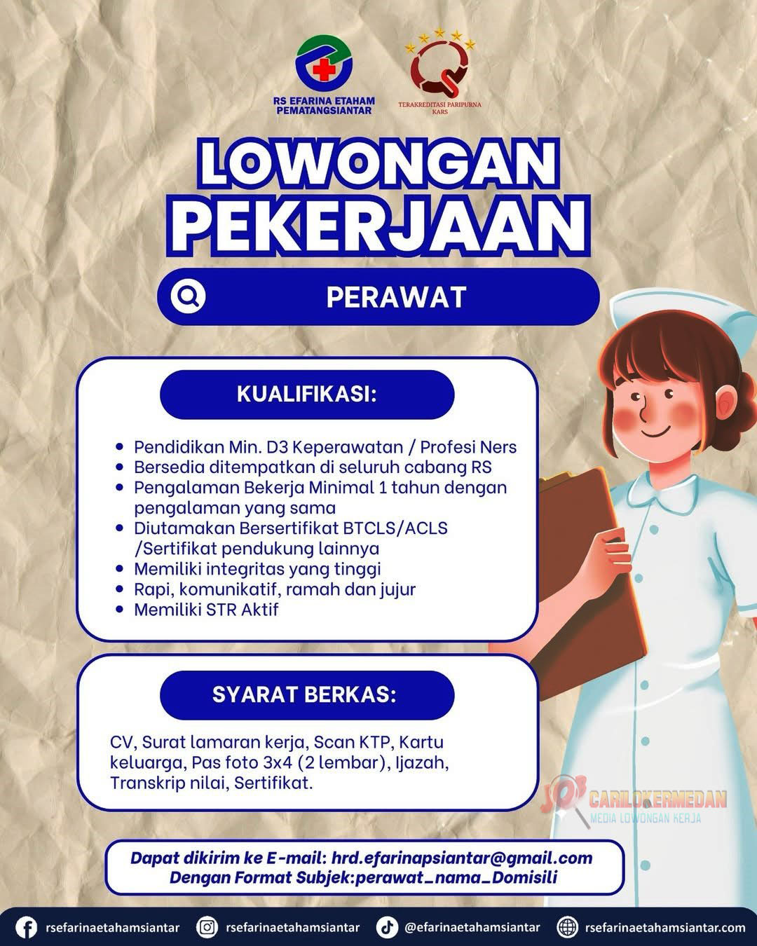 Loker SLTA D3 S1 Di RS Efarina Etaham Pematang Siantar Januari 2026 2