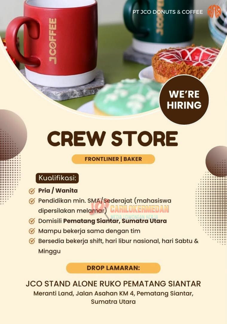 Loker SMA SMK Di PT JCO Donuts & Coffee Siantar Januari 2026