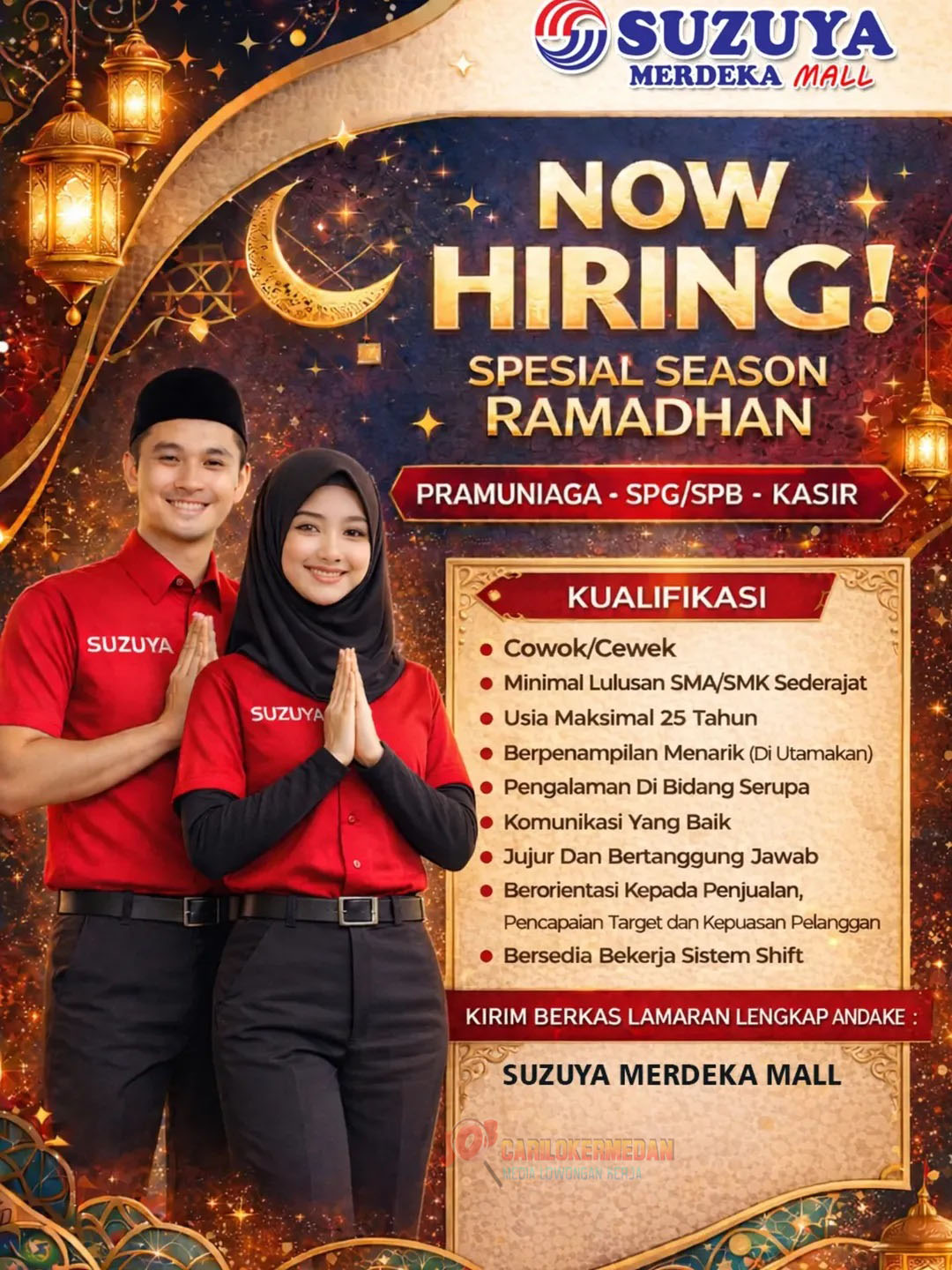 Loker SMA SMK Di Suzuya Merdeka Mall Siantar Januari 2026