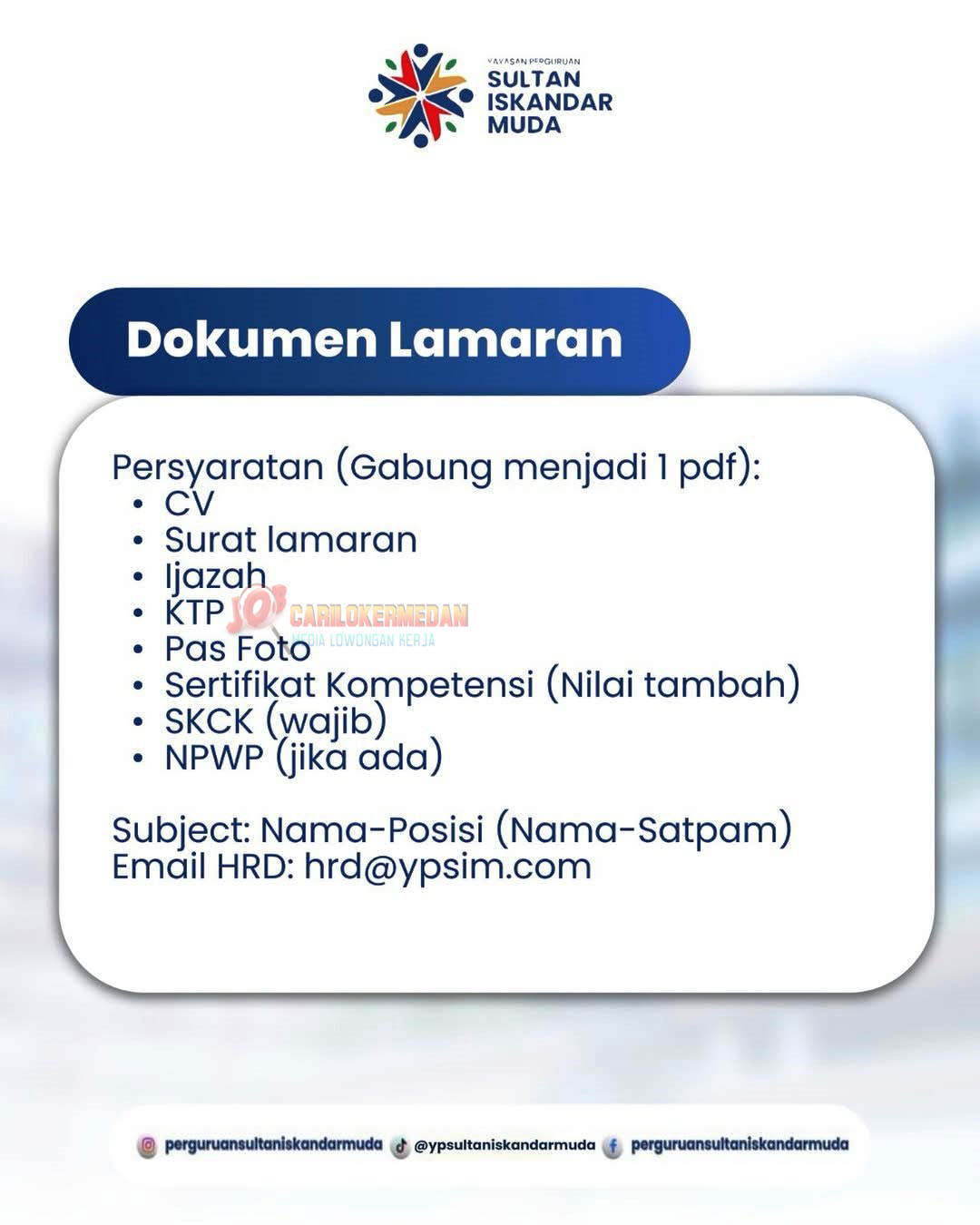 Loker SMA SMK Di YP Sultan Iskandar Muda Medan Januari 2026 3