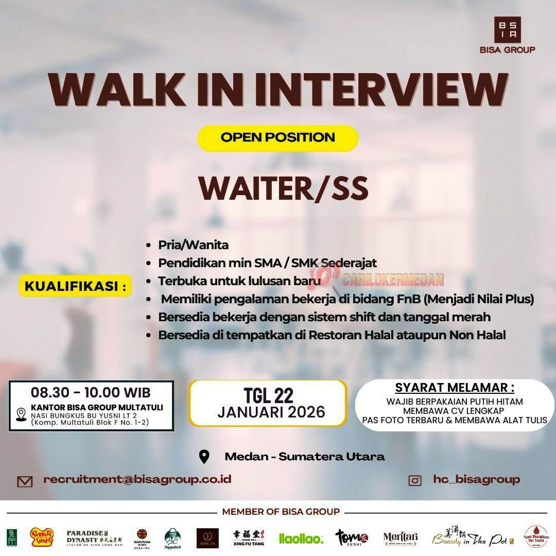Loker Tamatan SMA SMK Di BISA Group Medan Januari 2026