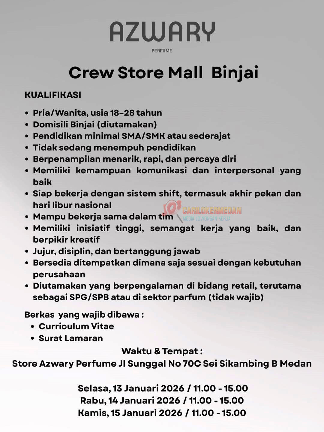 Lowongan Kerja SMA SMK Di Azwary Perfume Binjai Januari 2026 1