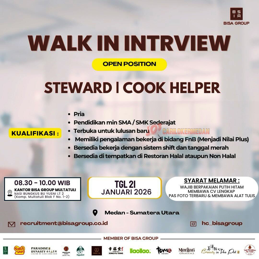 Lowongan Kerja SMA SMK Di BISA Group Medan Januari 2026