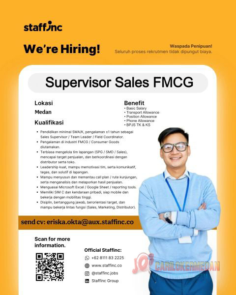 Lowongan Kerja SMA SMK Di Staffinc Group Medan Januari 2026