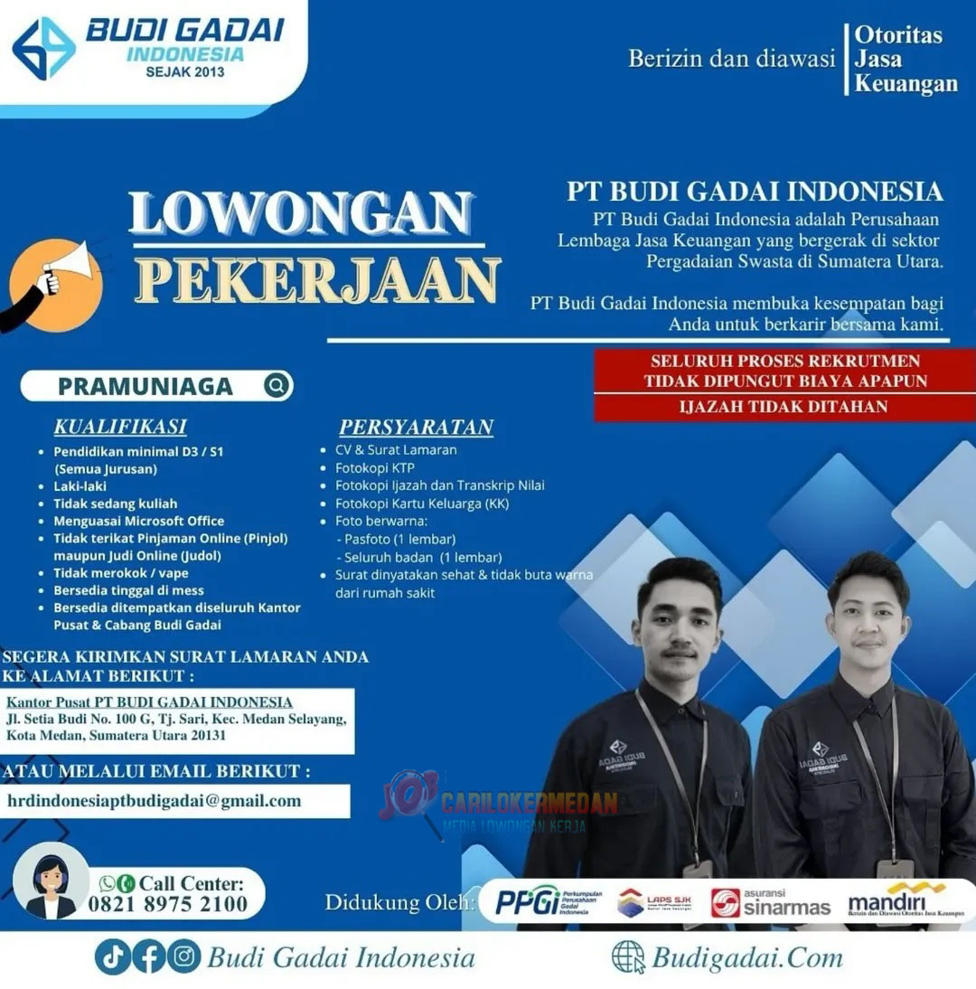 Loker D3 S1 Di PT Budi Gadai Indonesia Medan April 2026 2