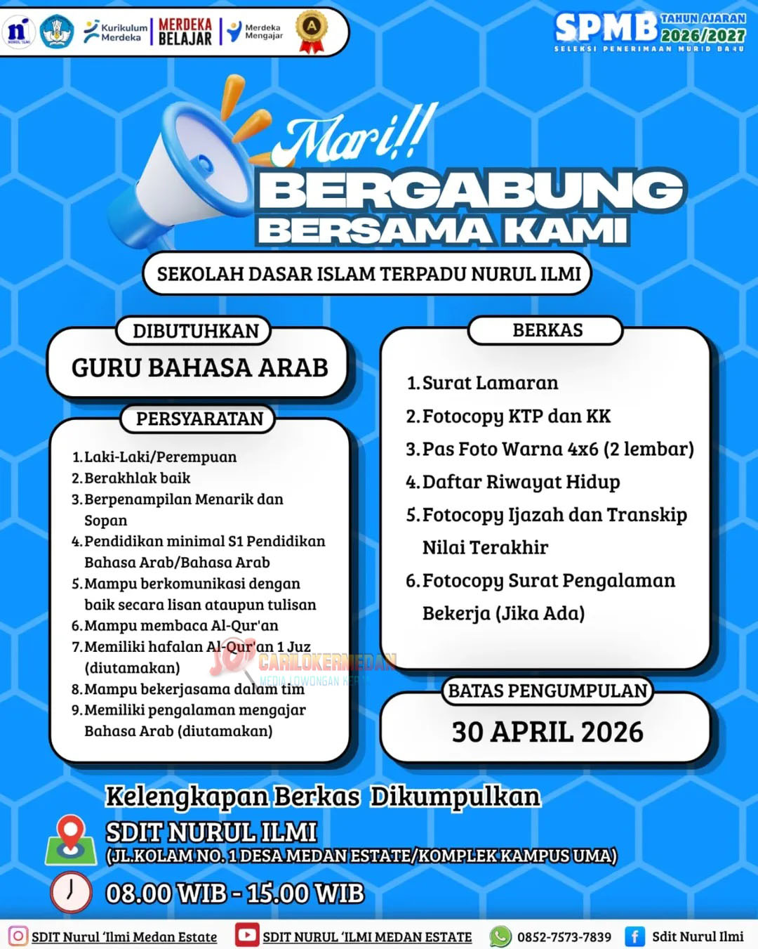 Loker S1 Di Sekolah Dasar Islam Terpadu Nurul Ilmi Medan Estate April 2026