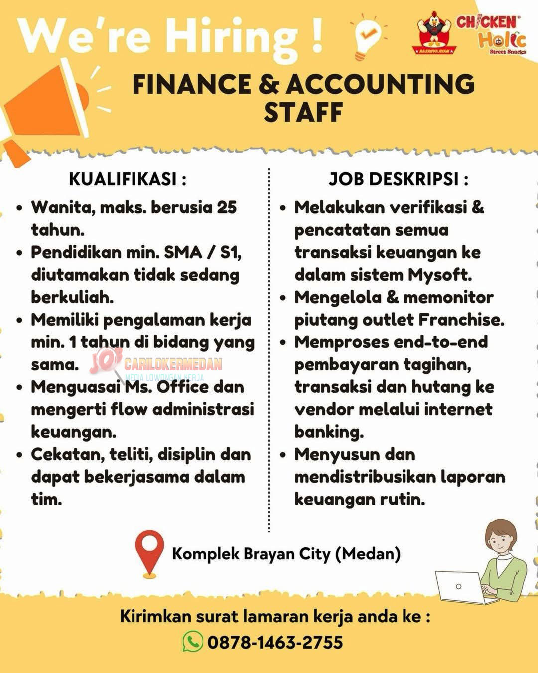 Loker SMA SMK D3 S1 Di Chicken Holic Medan April 2026