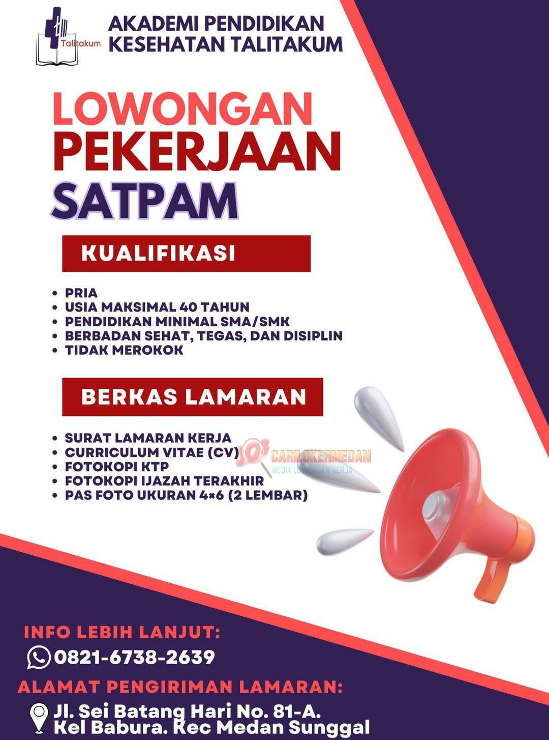 Loker SMA SMK Di Akademi Pendidikan Kesehatan Talitakum Medan April 2026