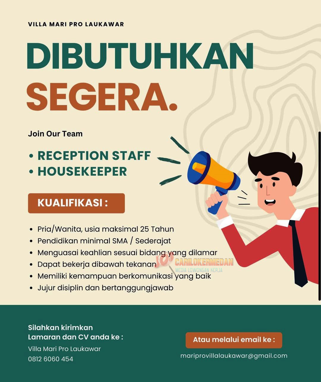 Loker SMA SMK Di Villa Mari Pro Lau Kawar Kab Karo April 2026