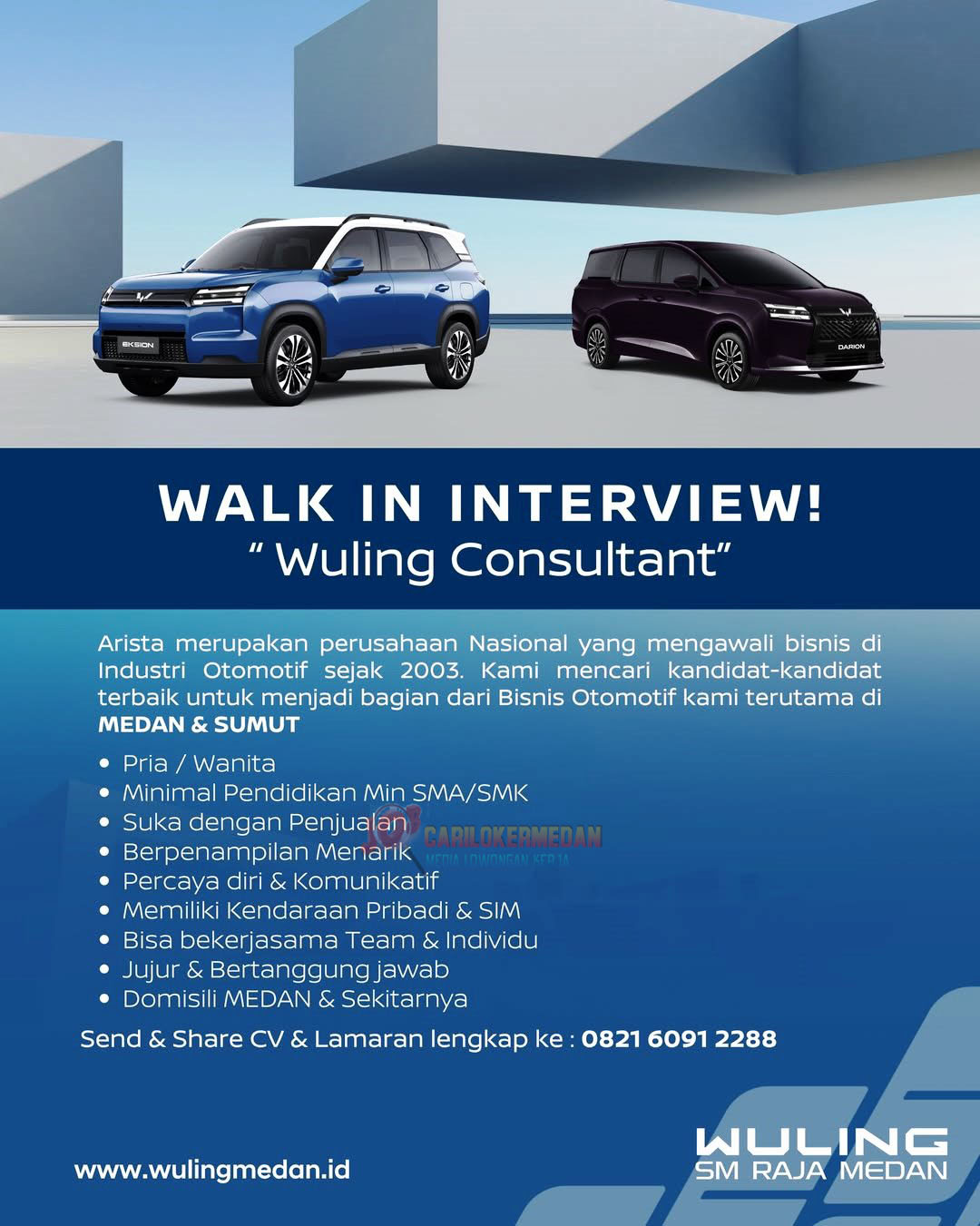 Loker SMA SMK Di Wuling Arista SM Raja Medan April 2026