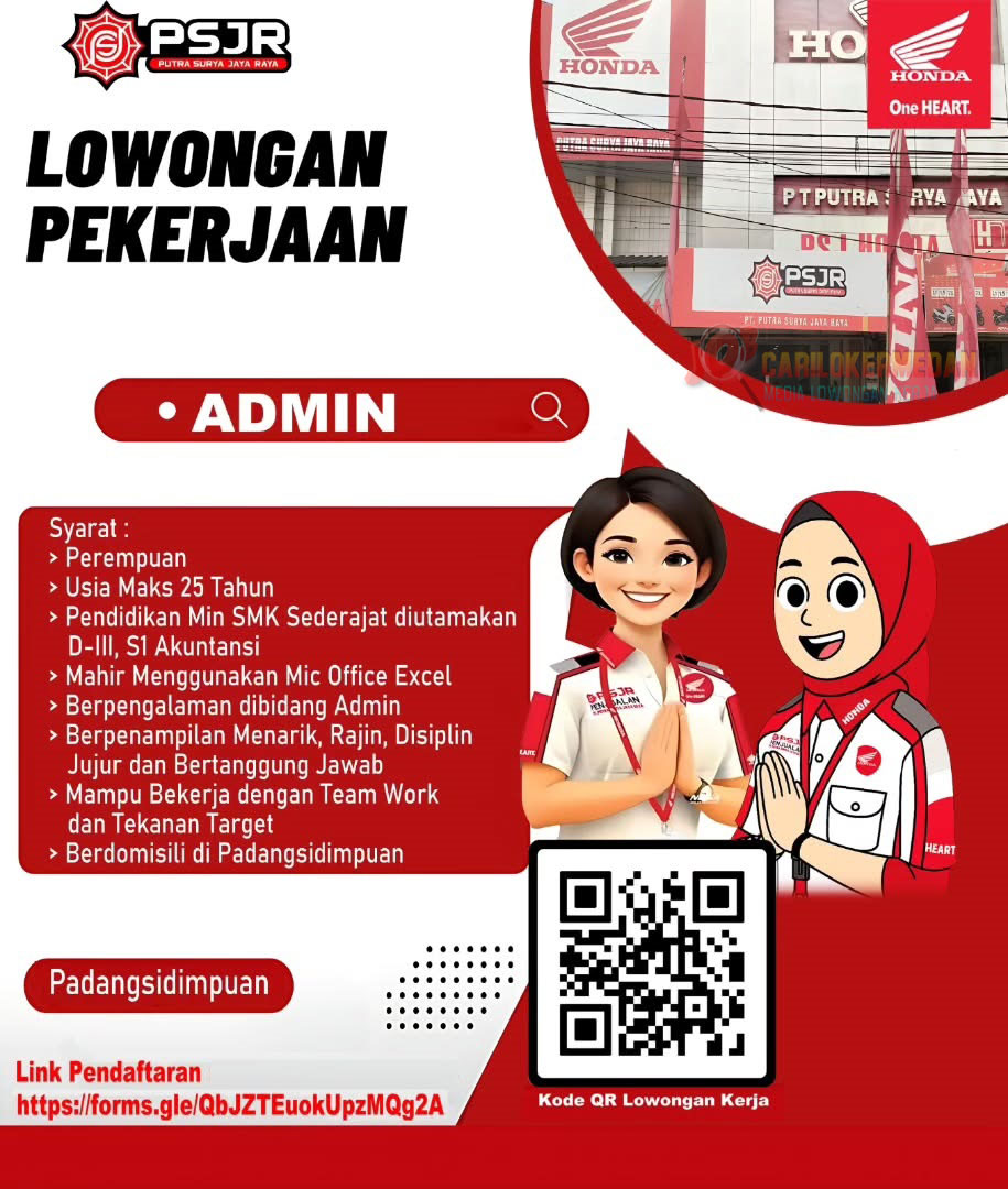 Loker SMK D3 S1 Di PT Putra Surya Jaya Raya P Sidempuan April 2026