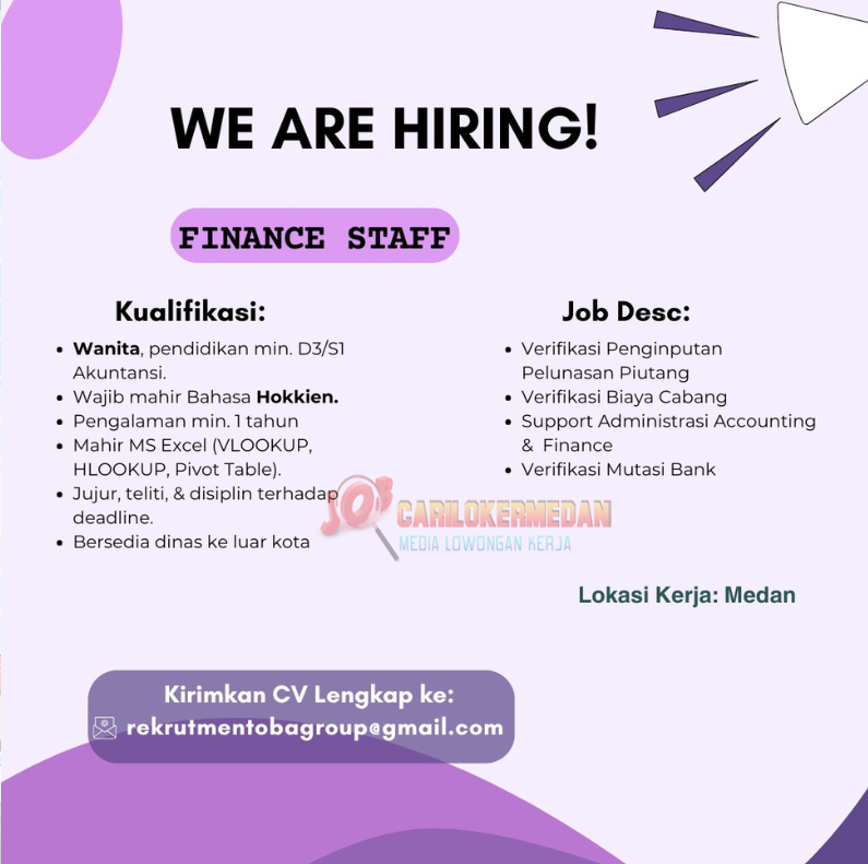 Loker Tamatan D3 S1 Di PT Harmoni Toba Jaya Medan April 2026 2