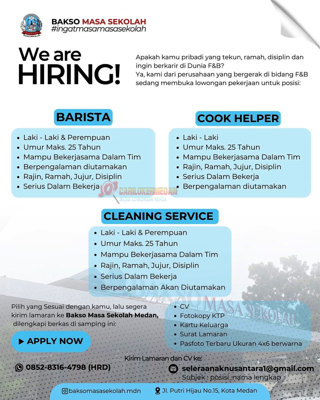 Loker SMA SMK Di Bakso Masa Sekolah Medan Mei 2026