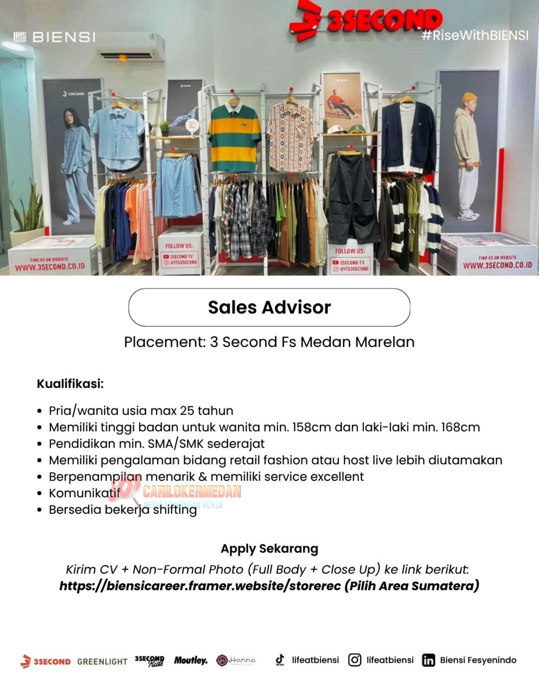 Loker SMA SMK Di Bi-ensi Fesyenindo 3Second Medan Mei 2026