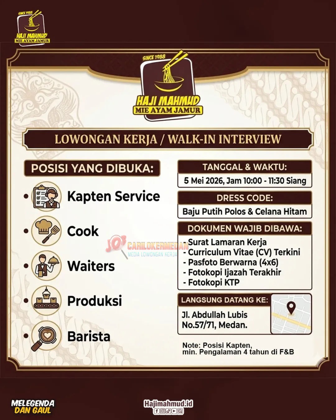 Loker SMA SMK Di Mie Ayam Jamur H Mahmud Medan Mei 2026
