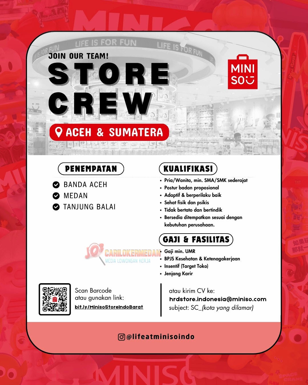 Loker SMA SMK Di Miniso Indonesia Medan Tanjung Balai Mei 2026
