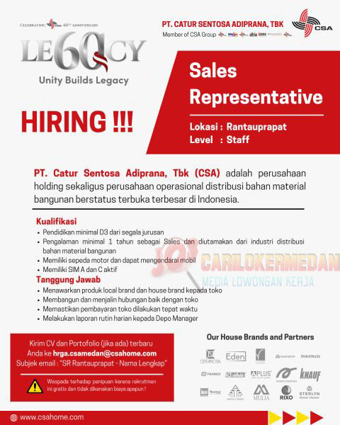 Loker D3 S1 Di PT Catur Sentosa Adiprana Rantau Prapat Juni 2026