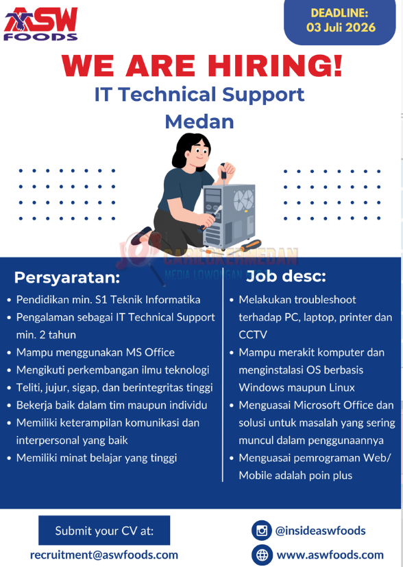 Loker S1 Di PT Asia Sakti Wahid Foods Manufacture Medan Juni 2026 3
