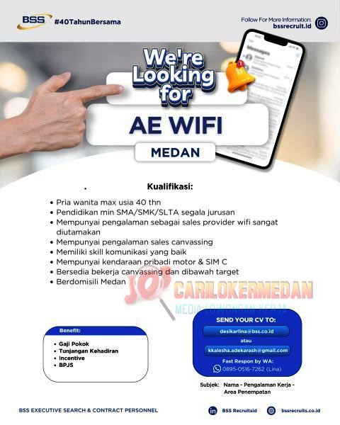Loker SMA SMK Di BSS Recruitment Consultant Medan Juni 2026