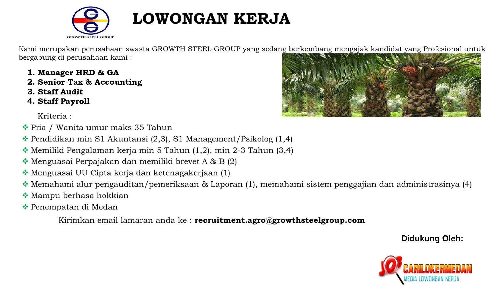 Lowongan Kerja S1 Di PT Growth Steel Group Medan Juni 2026