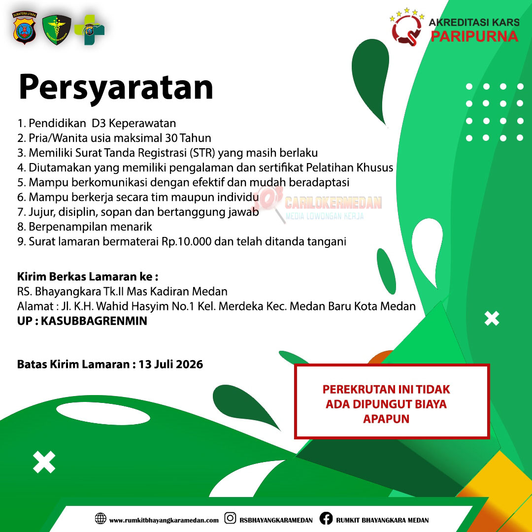 Loker D3 S1 Di RS Bhayangkara TK II Mas Kadiran Medan Juli 2026 2