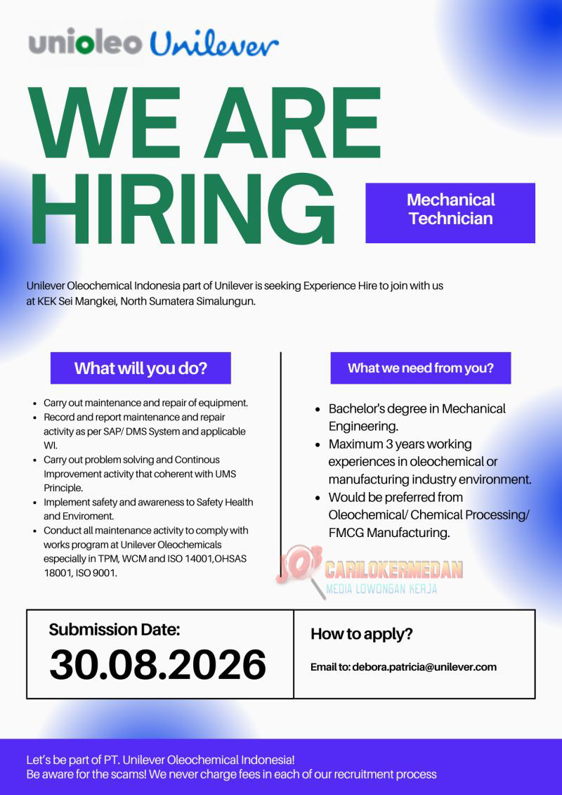Loker S1 Di PT Unilever Oleochemical Indonesia Simalungun Juli 2026 1