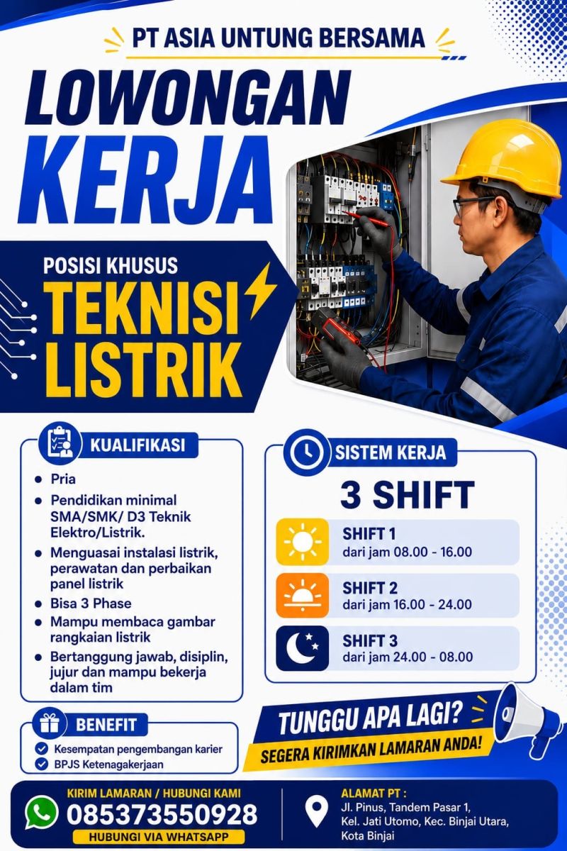 Loker SMA SMK D3 Di PT Asia Untung Bersama Binjai Juli 2026