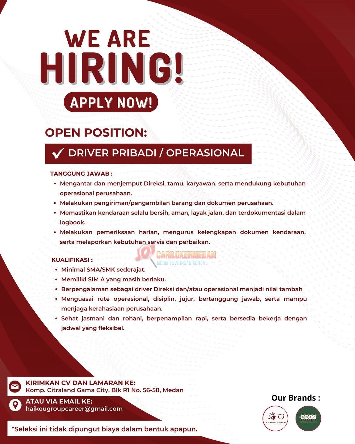 Loker SMA SMK Di PT Hai Kou Group Medan Juli 2026 2