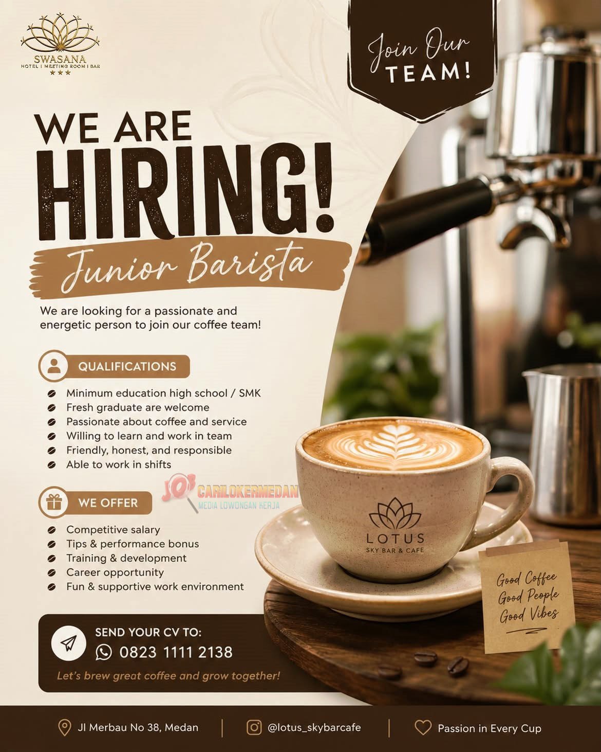 Loker SMA SMK Di Lotus Sky Bar & Cafe Medan Agustus 2026