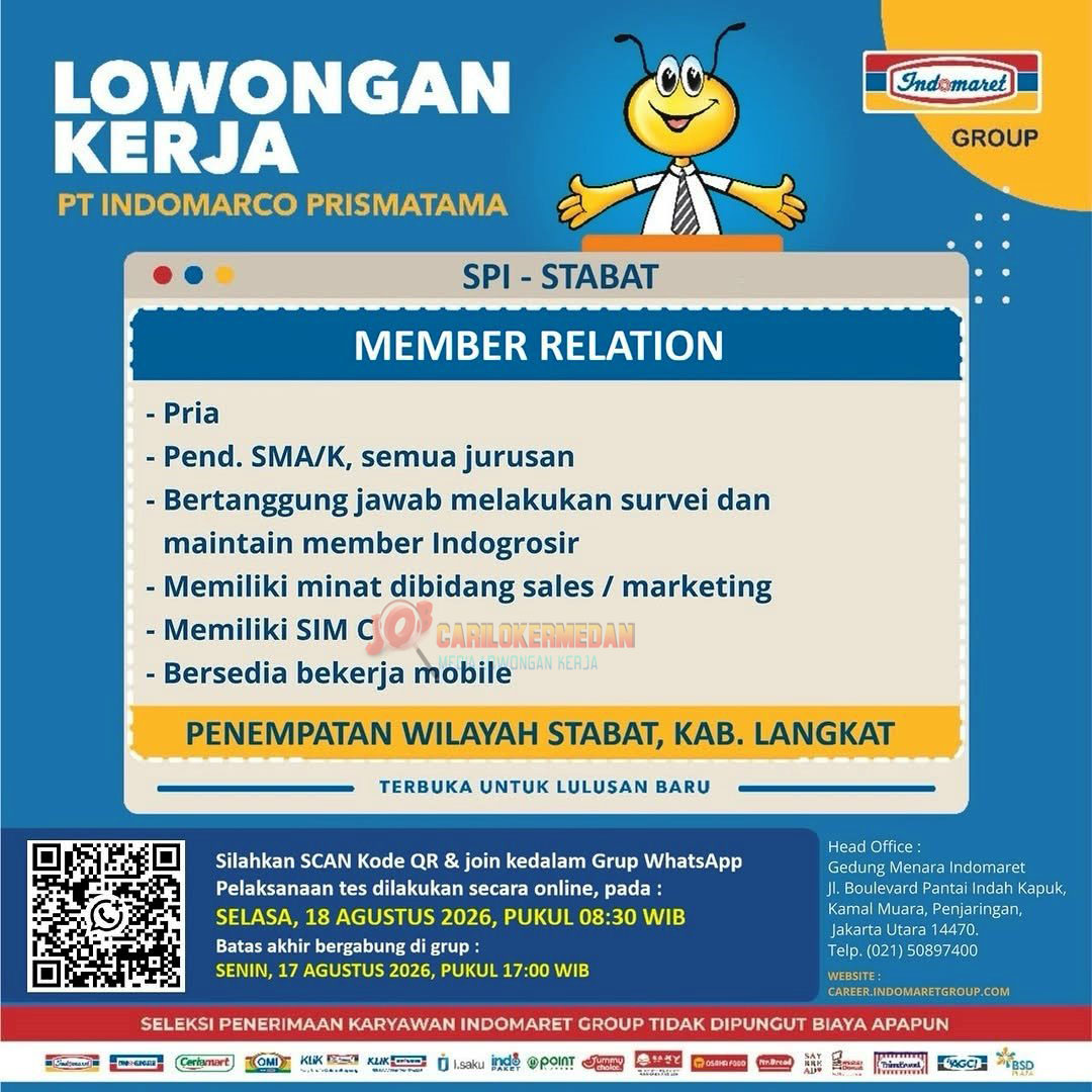 Loker SMA SMK Di PT Indomarco Prismatama Stabat Agustus 2026