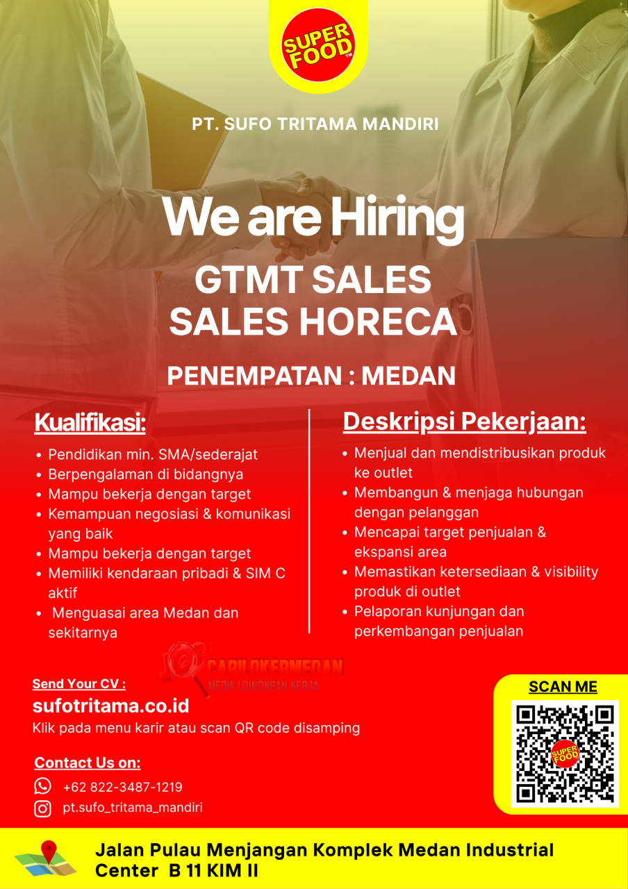 Loker SMA SMK Di PT Sufo Tritama Mandiri Medan Agustus 2026