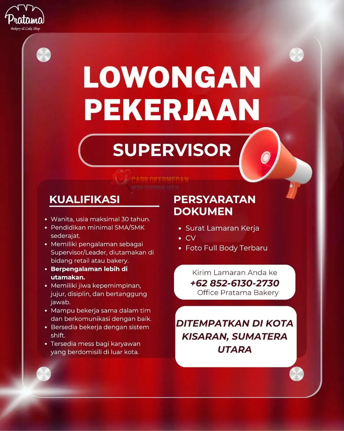 Loker SMA SMK Di Pramata Bakery & Cake Shop Kisaran Agustuts 2026