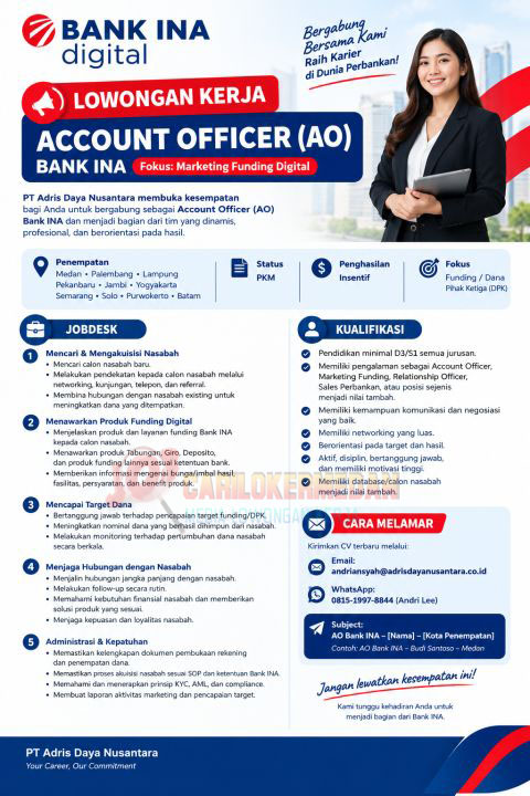 Loker D3 S1 Di PT Adris Daya Nusantara Medan September 2026